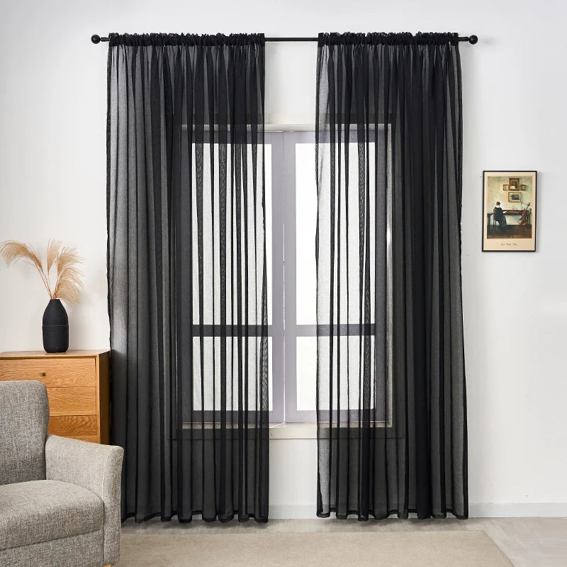 rideaux transparents unis moderne polyester rouge noir blanc rose beige salon chambre