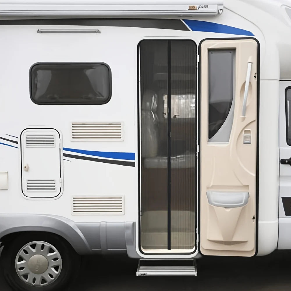 rideau porte noir transparent rayures verticales moderne velcro fixations inclusées camping car