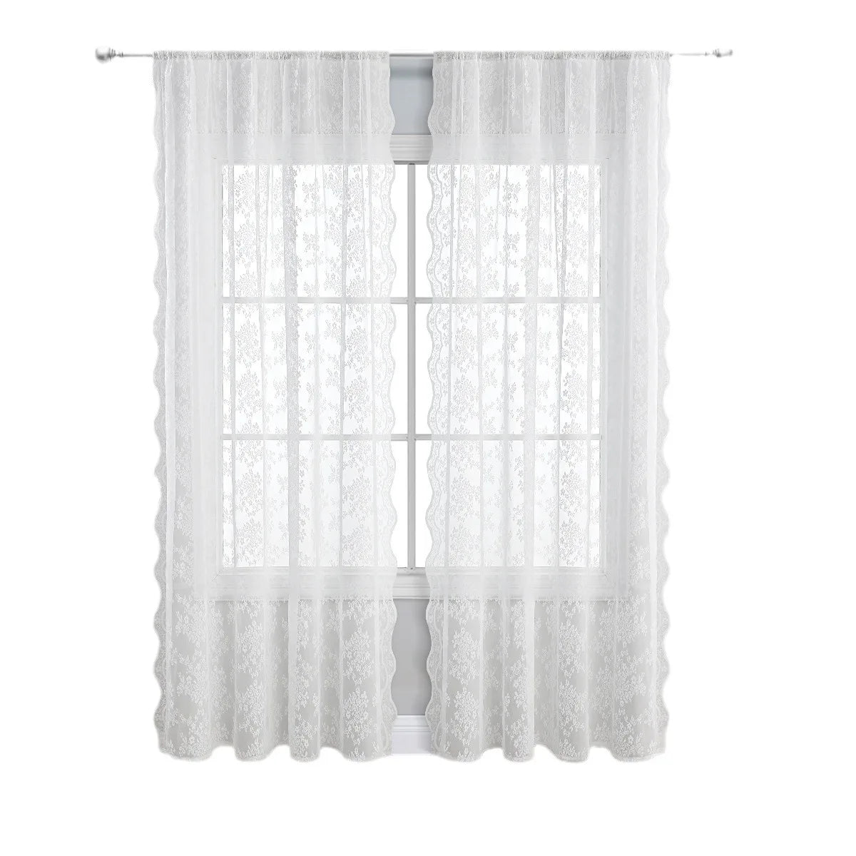 rideau broderie florale blanc transparent classique deux panneaux polyester coton moderne chambre salon