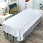 drap lit salon beauté blanc vert gris rose rayures horizontales coton confortable moderne lit