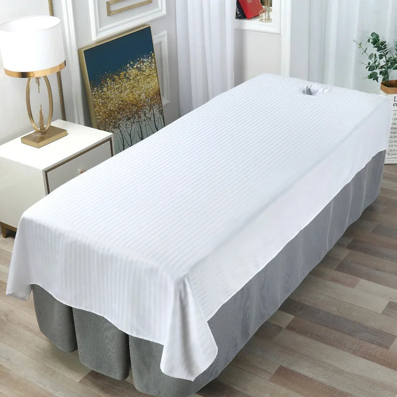 drap lit salon beauté blanc vert gris rose rayures horizontales coton confortable moderne lit