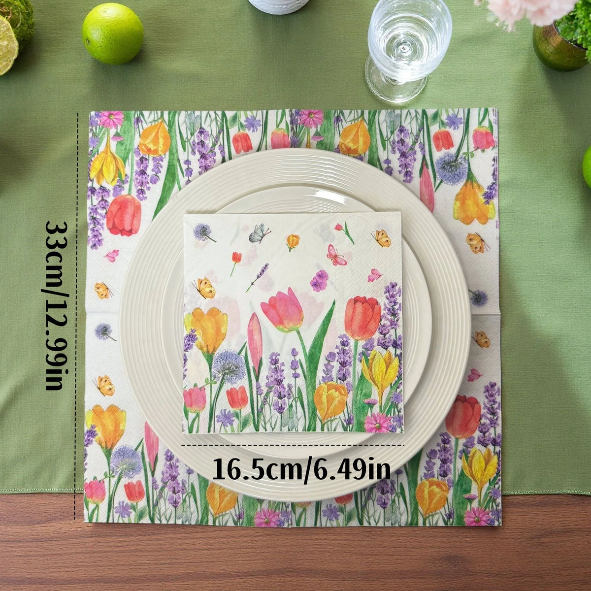 serviettes papier multicolores fleurs papillons illustration mariage anniversaire décoration table thé