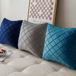 coussin carré velours bleu marine jaune orange rose pâle motif géométrique 30x50cm 45x45cm moderne