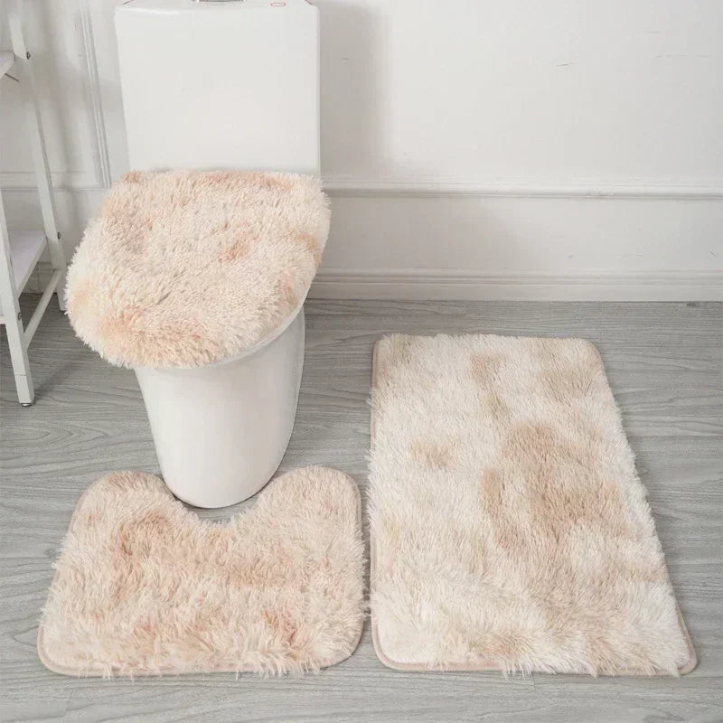 ensemble tapis salle bain pièces beige clair peluche douce antidérapant moderne absorbant