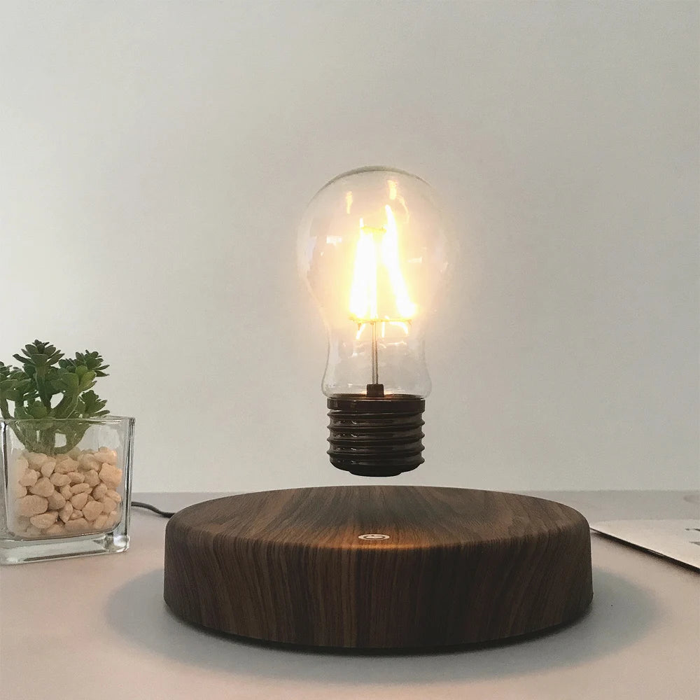 ampoule led flottante transparente moderne aimant base bois interrupteur tactile câble alimentation notice utilisation