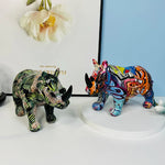 statuette rhinocéros abstraite graffiti animal résine décorative maison