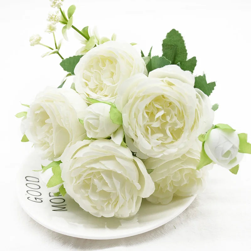 bouquet fleurs artificielles pivoine moderne blanc rose bleu clair mariage anniversaire décoration extérieureintérieur