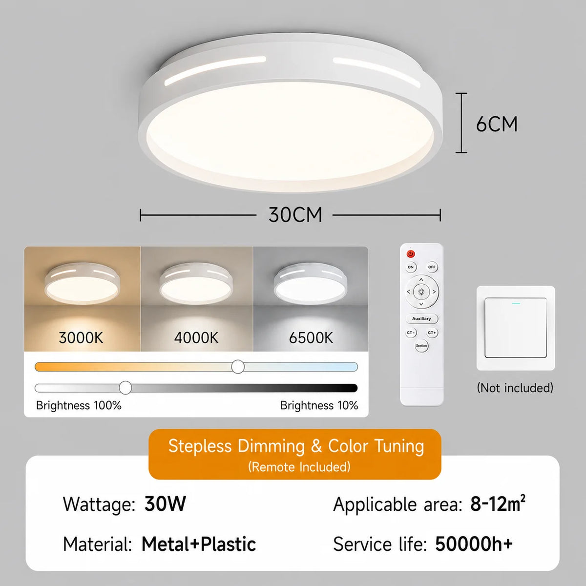 lampe moderne télécommande led noir blanc minimaliste fixations vis