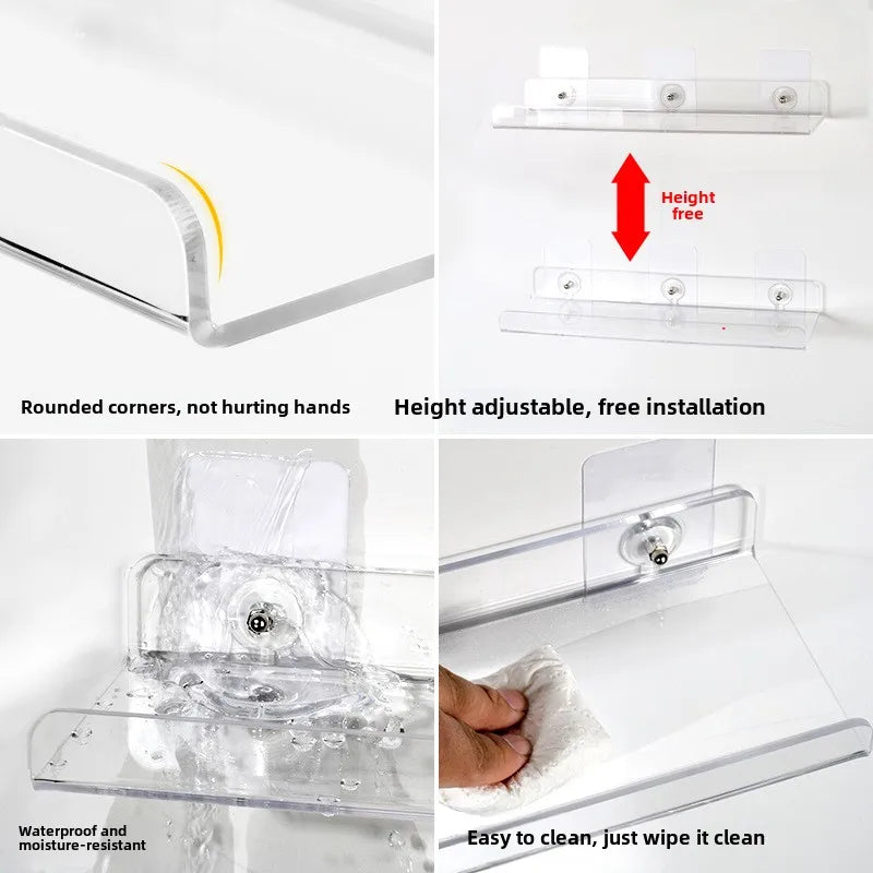 étagère murale transparente acrylique miroir salle bain rangement moderne sans perçage