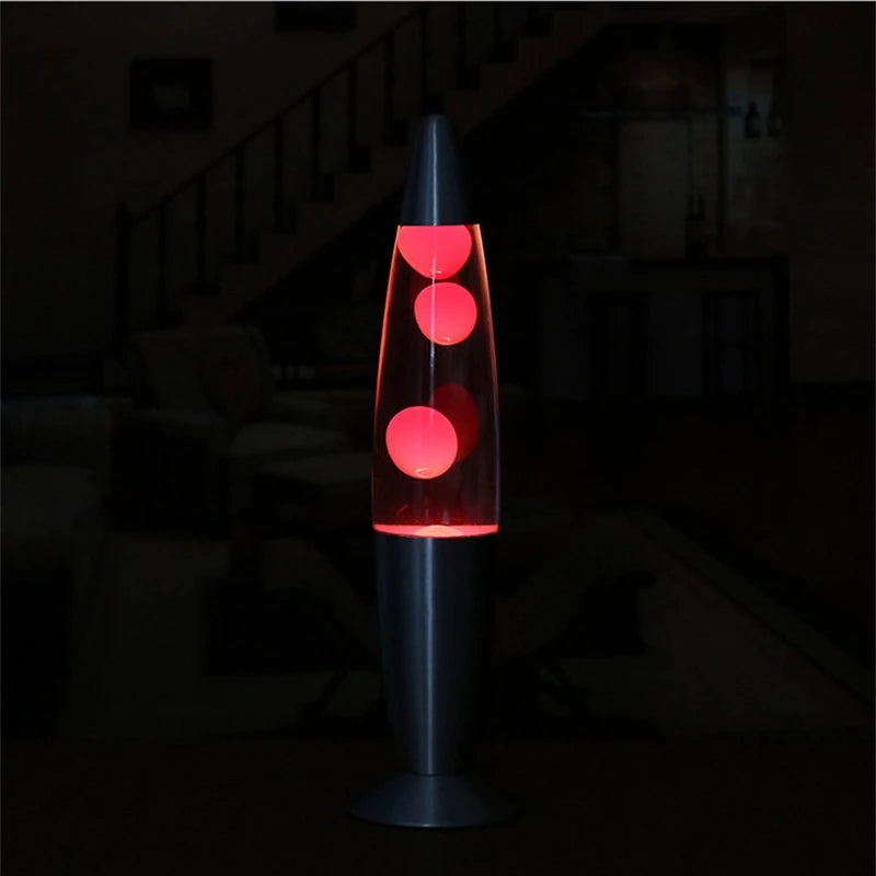 lampe lave transparente boules colorées base métallique gris classique rétro chambre veilleuse nocturne anniversaire