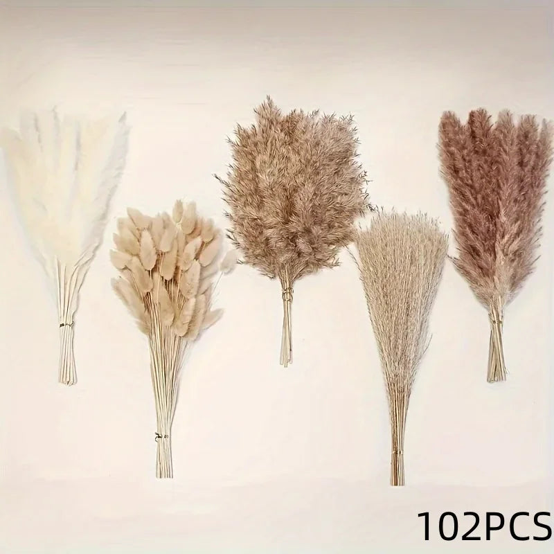 décoration boho bouquet pampas séchés beige crème anniversaire mariage table vase