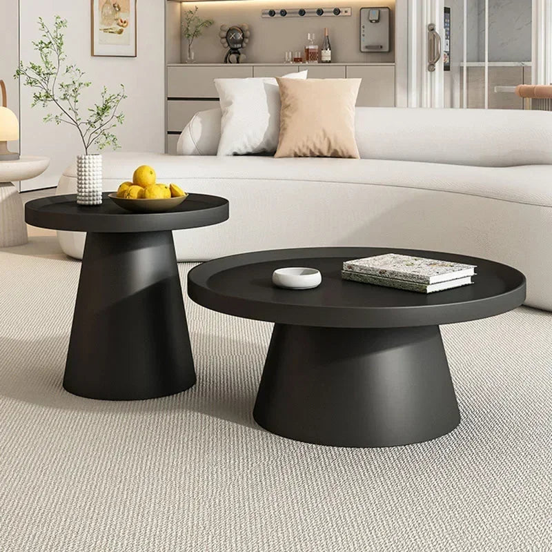 table basse moderne minimaliste ronde fer noir blanc salon maison