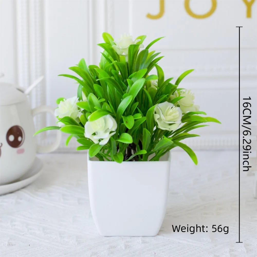 décoration extérieure plante artificielle moderne pot carré blanc branches feuilles vertes fleurs violettes minimalisteextérieur