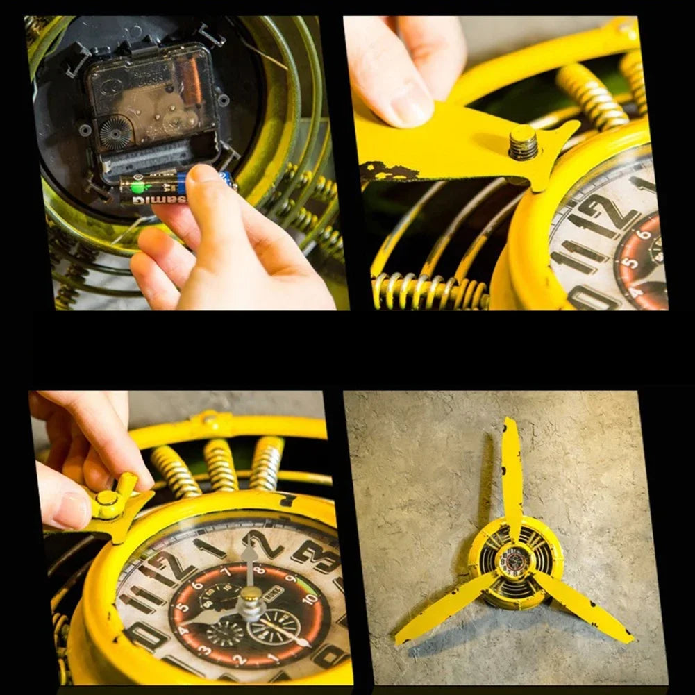 décoration murale industrielle ventilateur noir gris jaune roue dentée métal rétro fixations murales