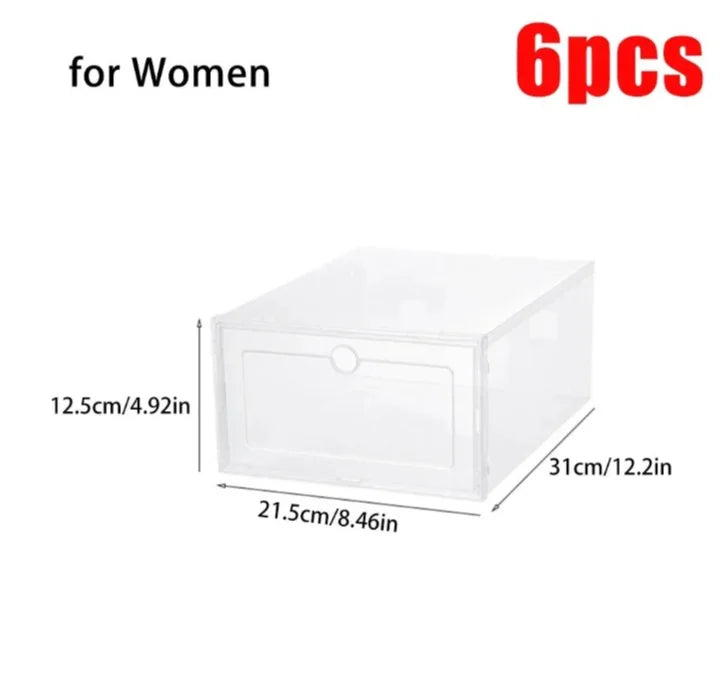 boîtes chaussures transparentes modernes pliables empilables anti poussière poignées incluses stockage ecofriendly