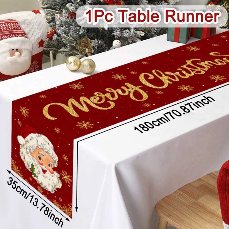 table noël chemin rouge blanche doré père noël flocons merry christmas festive