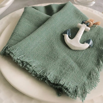 serviettes table réutilisables mélange coton lin violet gris blanc vert modernes élégantes franges adhésif