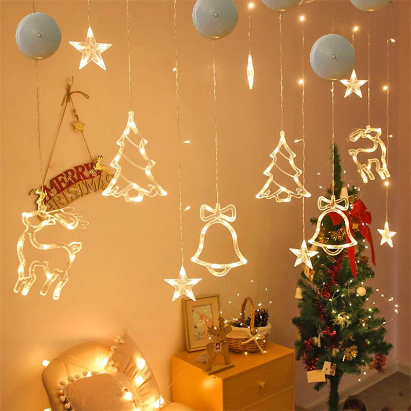décorations noël lumineuses or blanc étoiles cloches rennes snowflake minimaliste moderne suction cup batteries