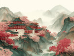 toile art paysage traditionnel poisson koi fleur cerisier temple lotus décoration intérieure murale cadre