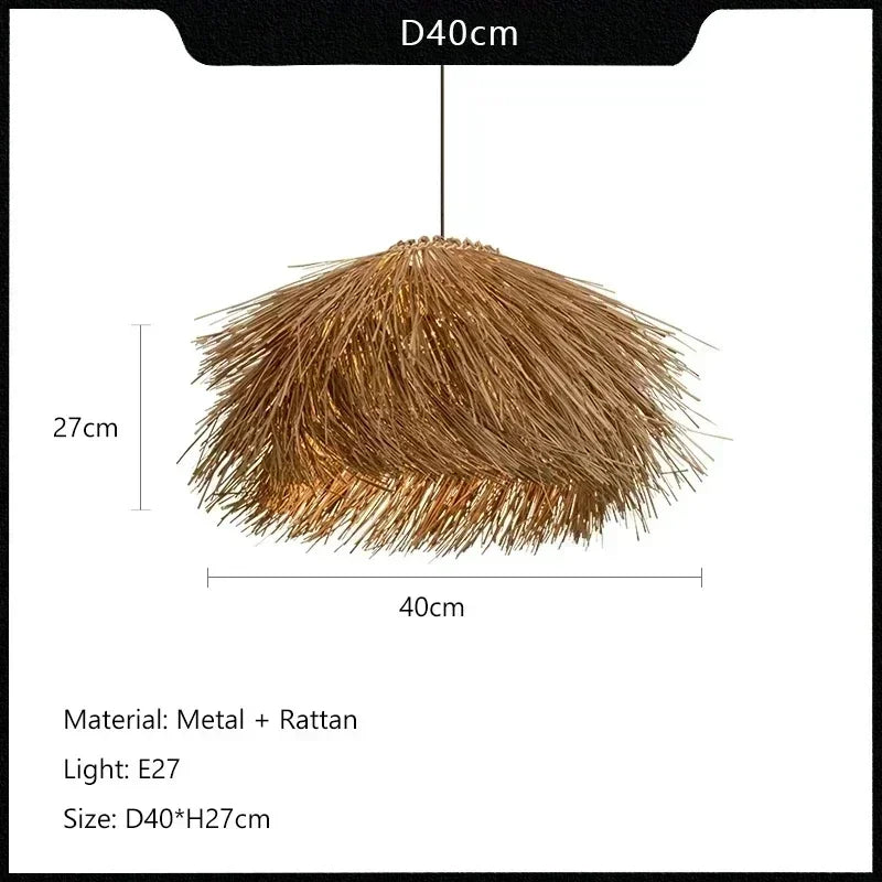 Suspension dorée fibre naturelle franges moderne rustique salon étude led 4000k 3000k