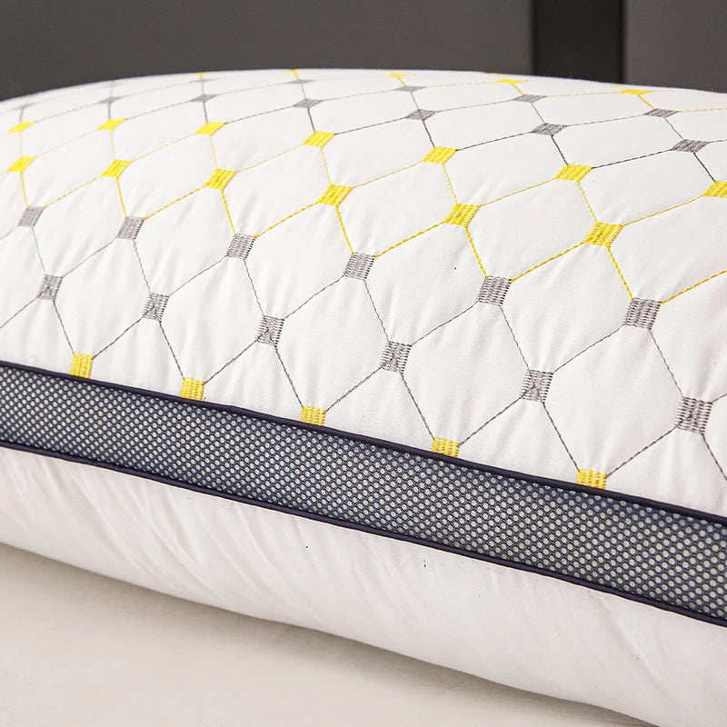 oreiller mousse mémoire forme oblong motif géométrique anti ronfement polyester blanc gris jaune moderne