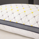 oreiller mousse mémoire forme oblong motif géométrique anti ronfement polyester blanc gris jaune moderne