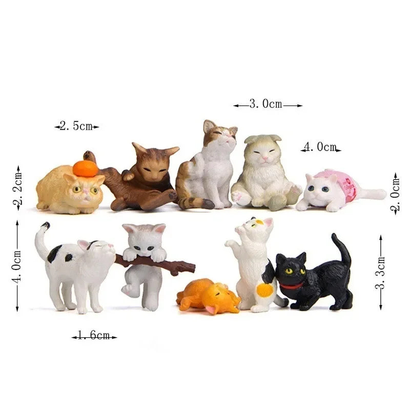 figurines chats blanc noir orange miniature jardin décoration maison taches rayures pastorales réaliste