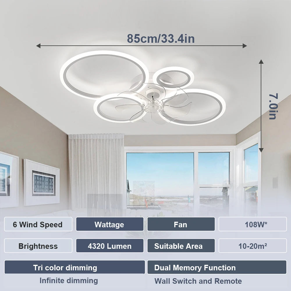 ventilateur blanc contemporain led télécommande application smartphone flux lumineux 2000 82000