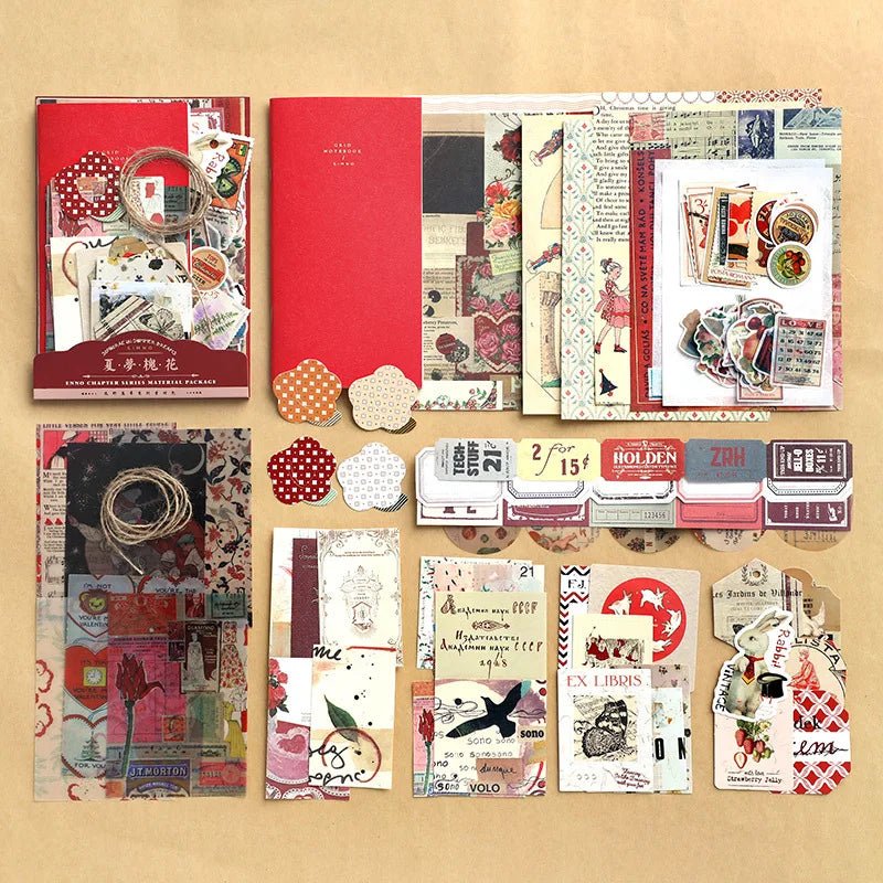 autocollants vintage scrapbooking papier décoratif motifs floraux géométriques textes imprimés opaques marron vert bleu