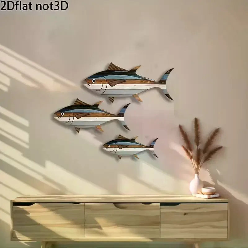 décoration murale poissons bois rayures moderne bohème 44x25cm 39x22cm 28x16cm