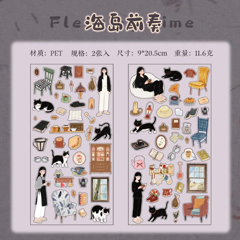 sticker autocollant transparent illustratif multicolore animaux objets ménagers personnages scrapbooking diy bricolage