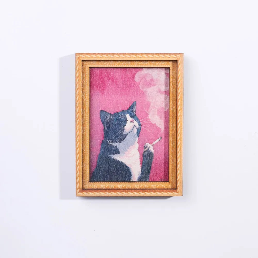 cadre photo aimant bois chats dessin animé classique rose jaune noir gris unique decoration