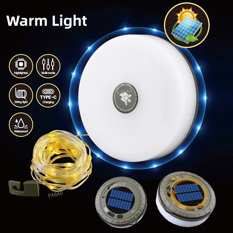 lampe camping solaire guirlande lumineuse led multiple modes charge type