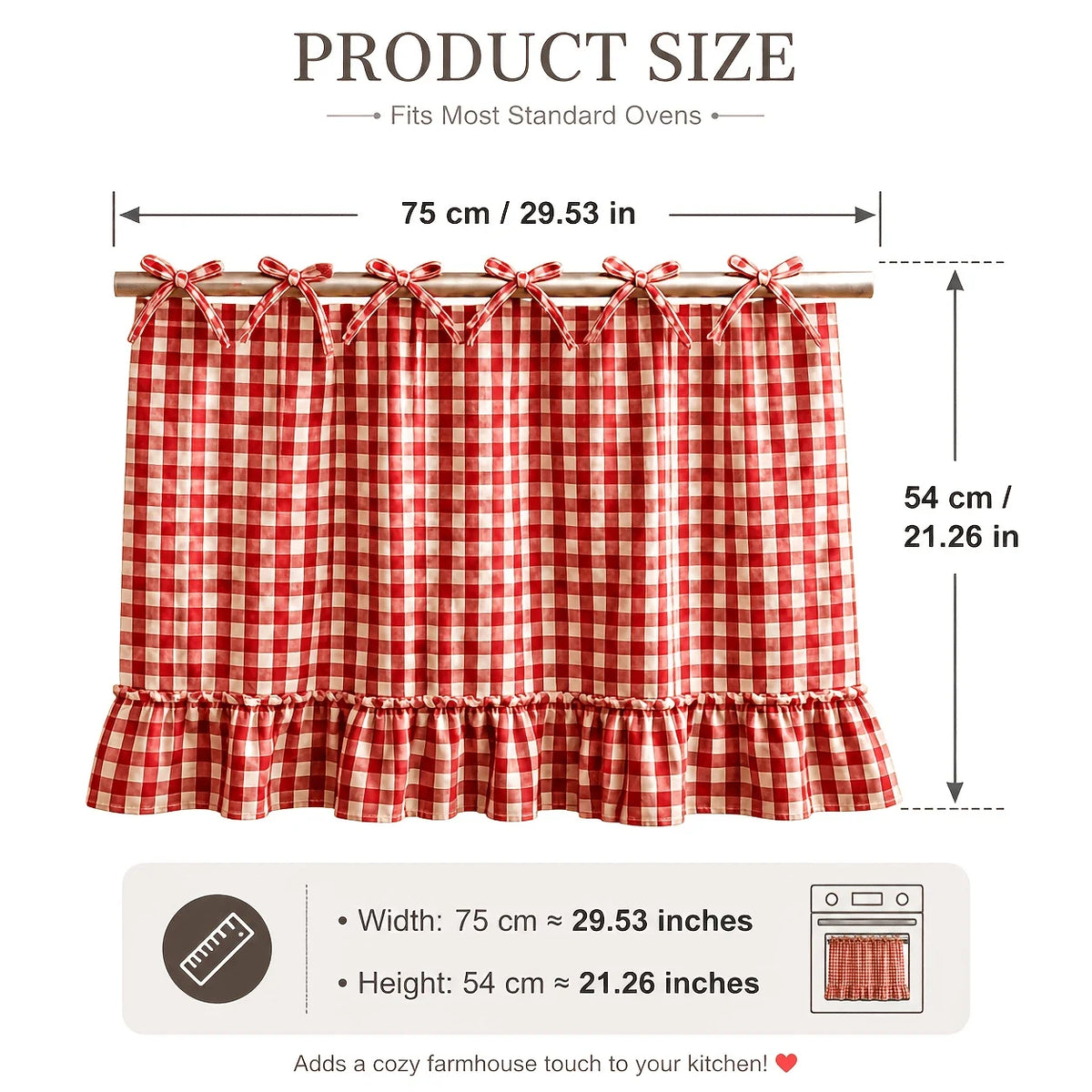 jupette oven vichy rouge blanc fermière rubans nouer écran intimité placard cache cuisinière