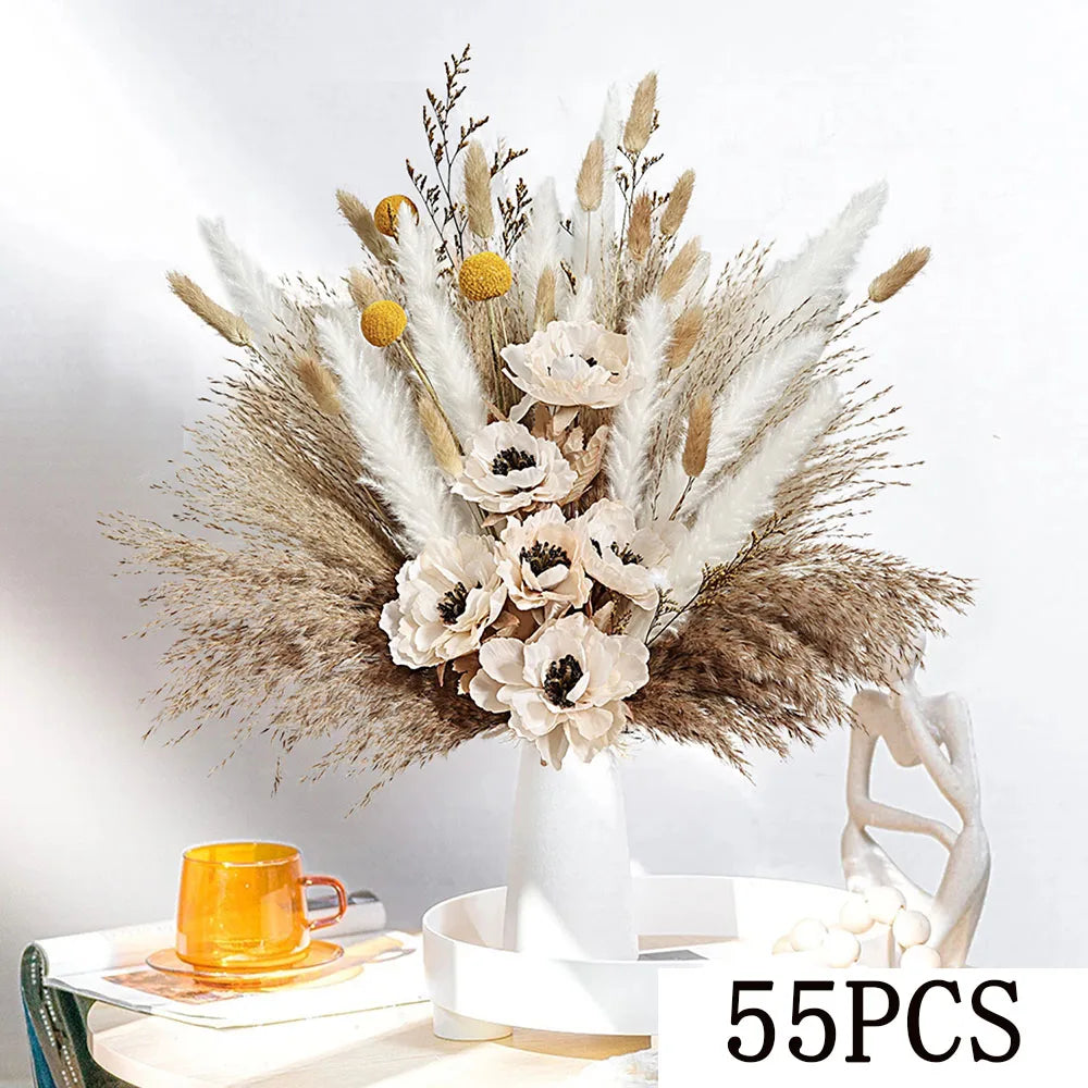décoration boho bouquet fleurs séchées pampas roses artificielles anniversaire mariage