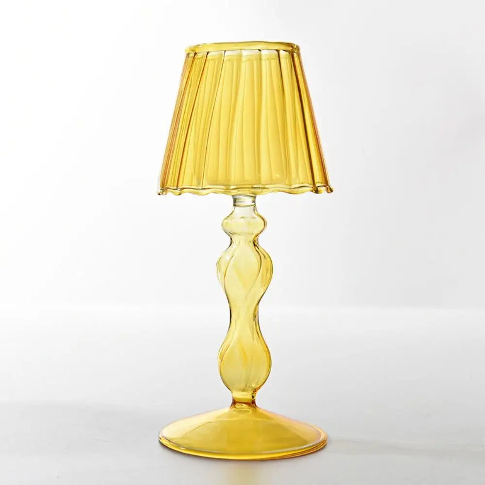 lampe table transparente moderne élégante texture ondulée jaune décoration maison bougeoir