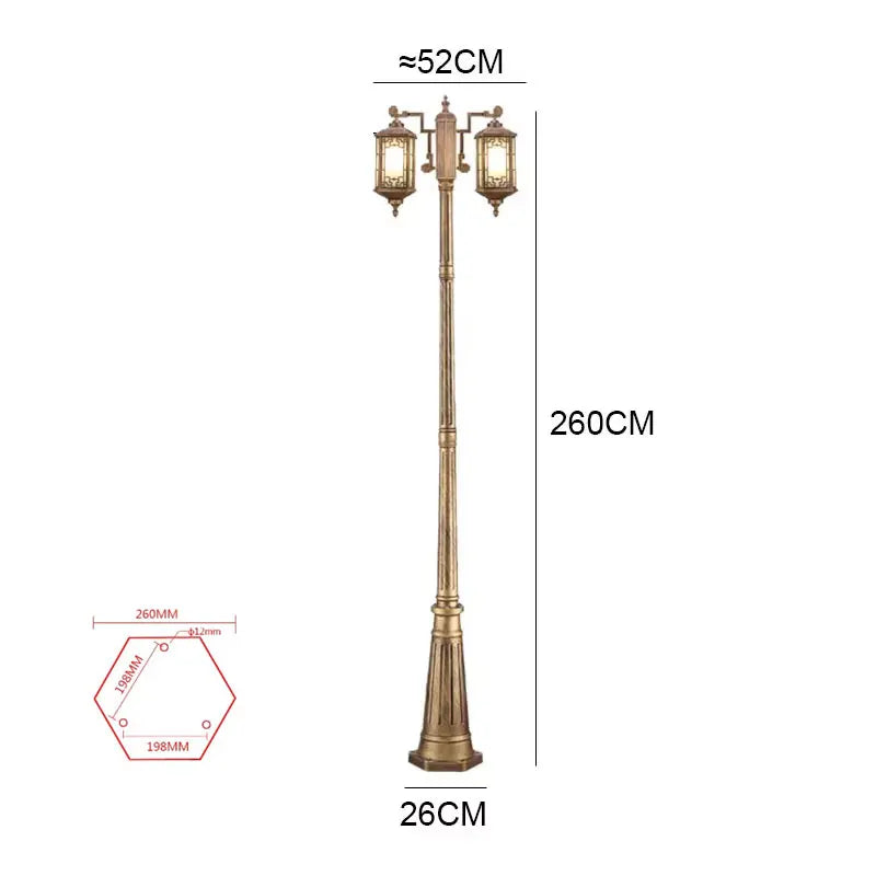 Lampadaire élégant classique vintage éclairage public extérieur ip65 aluminium noir or motifs ajourés led