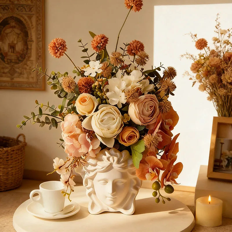 vase résine fleur artificielle tête sculptée blanc décoration intérieure classic