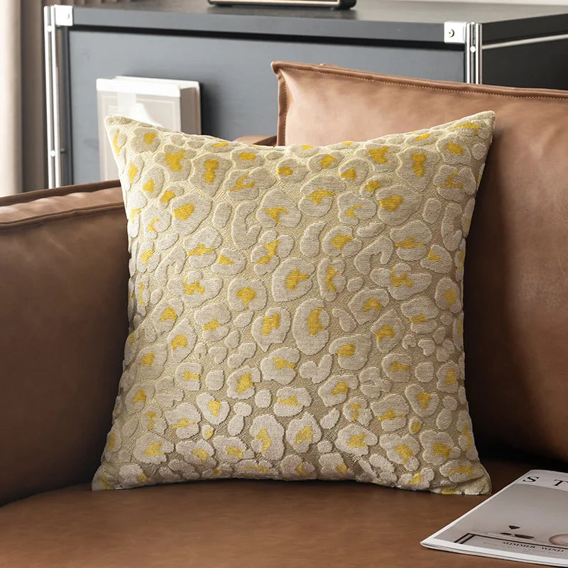 housse coussin léopard velours polyester contemporain beige orange bleu salon chambre canapé carré déco