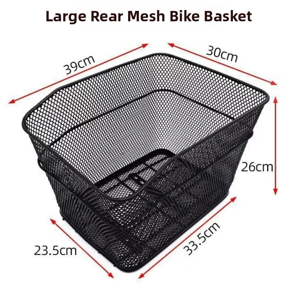 panier arrière vélo acier noir maille métallique durable cyclisme utilitaire fixations boulons écrous dimensions