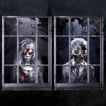 rideau fenêtre halloween gris noir visage effrayant barreaux sang occasion fête halloween anniversaire