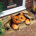 tapis d'entrée moderne motif chat paws bienvenue antidérapant résistant rides polyester orange beige