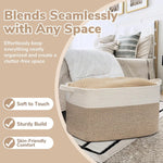 panier rangement tissé polyester pliable beige blanc rayures horizontales moderne rustique