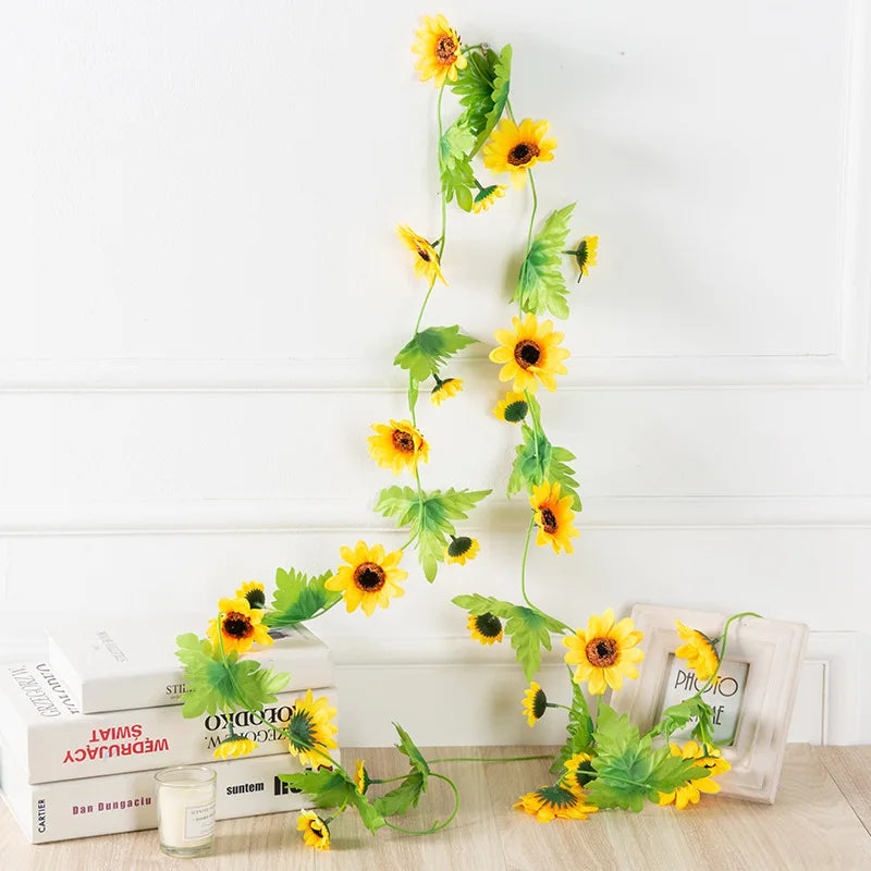décoration maison guirlande fleurs tournesol artificielles jaunes vertes mariage anniversaireintérieur