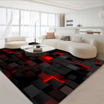 tapis moderne carreaux géométriques noir rouge gris salon chambre prière extérieur.decoratif