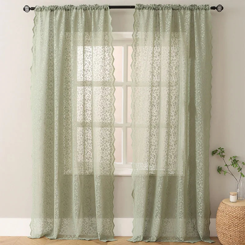 rideau dentelle floral transparent classique blanc beige vert rose polyester doux chambre salon