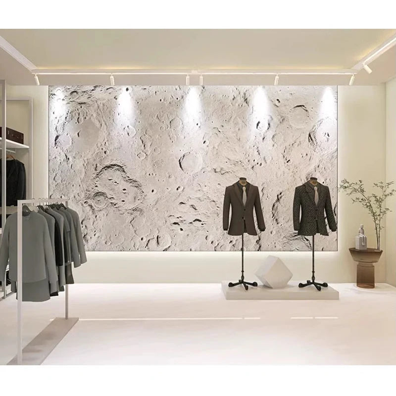 décoration murale moderne pierre lunaire relief cratères gris noir blanc minimaliste 120x60cm