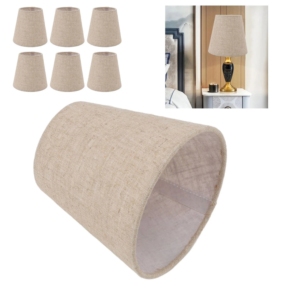 abat jour tissu lin classique beige clair éclairage bougie ampoule accessoire moderne pièces