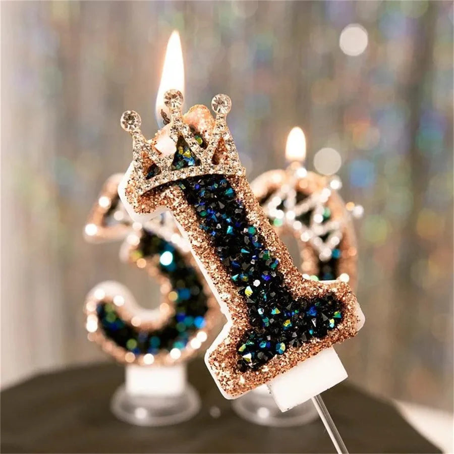 bougies gâteau numérotées paillettes couronne festives anniversaire mariage décoration noire dorée bleue