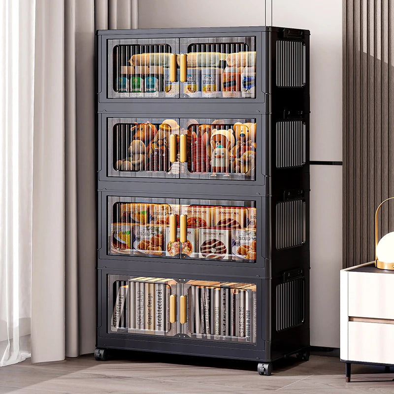 rangement modulaire pliable noir moderne roulettes grilles rangement amovibles